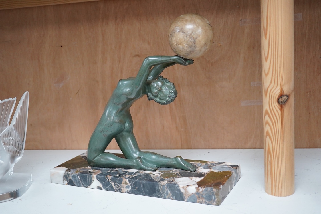 A French Art Deco bronze designed by C. Mirval, on marble plinth, engraved signature, 27cm
